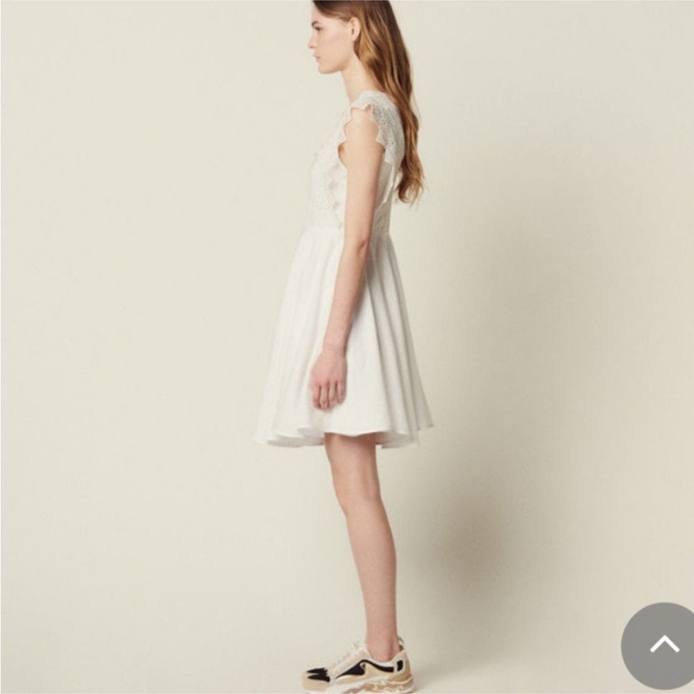 Sandro Elegant White detail Lace Mini Dress, S - Picture 5 of 11